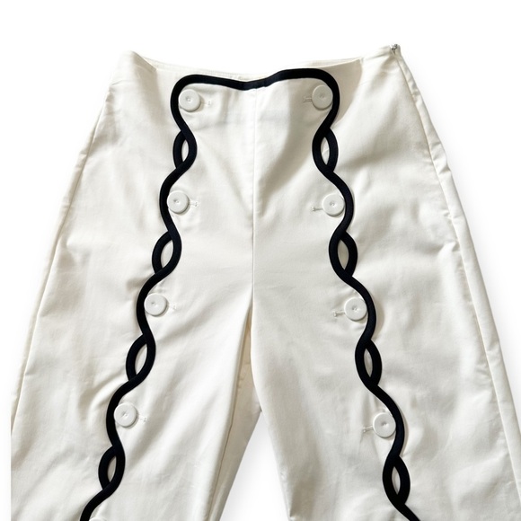 New with Tag, SARA BATTAGLIA Contrast-trim Wave Trousers In White, Size 36 IT - Picture 8 of 16